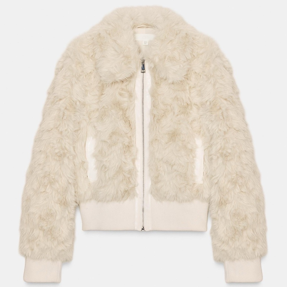 Zara Faux Fur Bomber NWT Jacket Ecru 3046/028/712 Cream XS mob wife old money - Picture 5 of 17